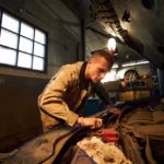 mechanic fixing a broken car